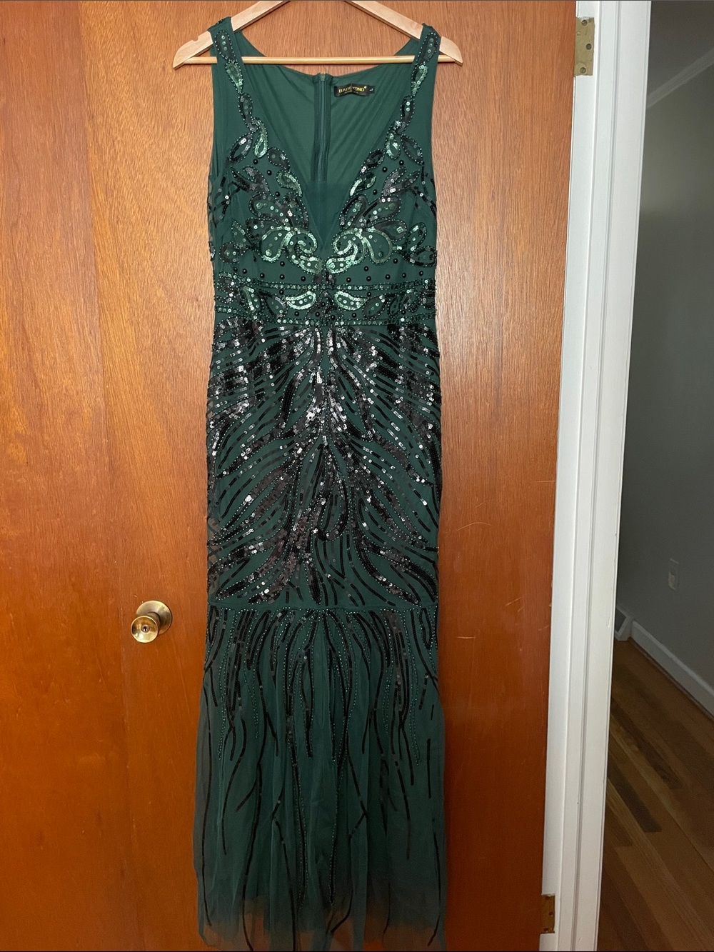 Sleeveless Emerald Green Beaded Maxi Dress